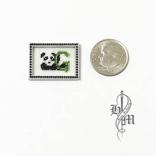 Petit point Panda with Name Initial G w/ Silver wooden frame - Click Image to Close
